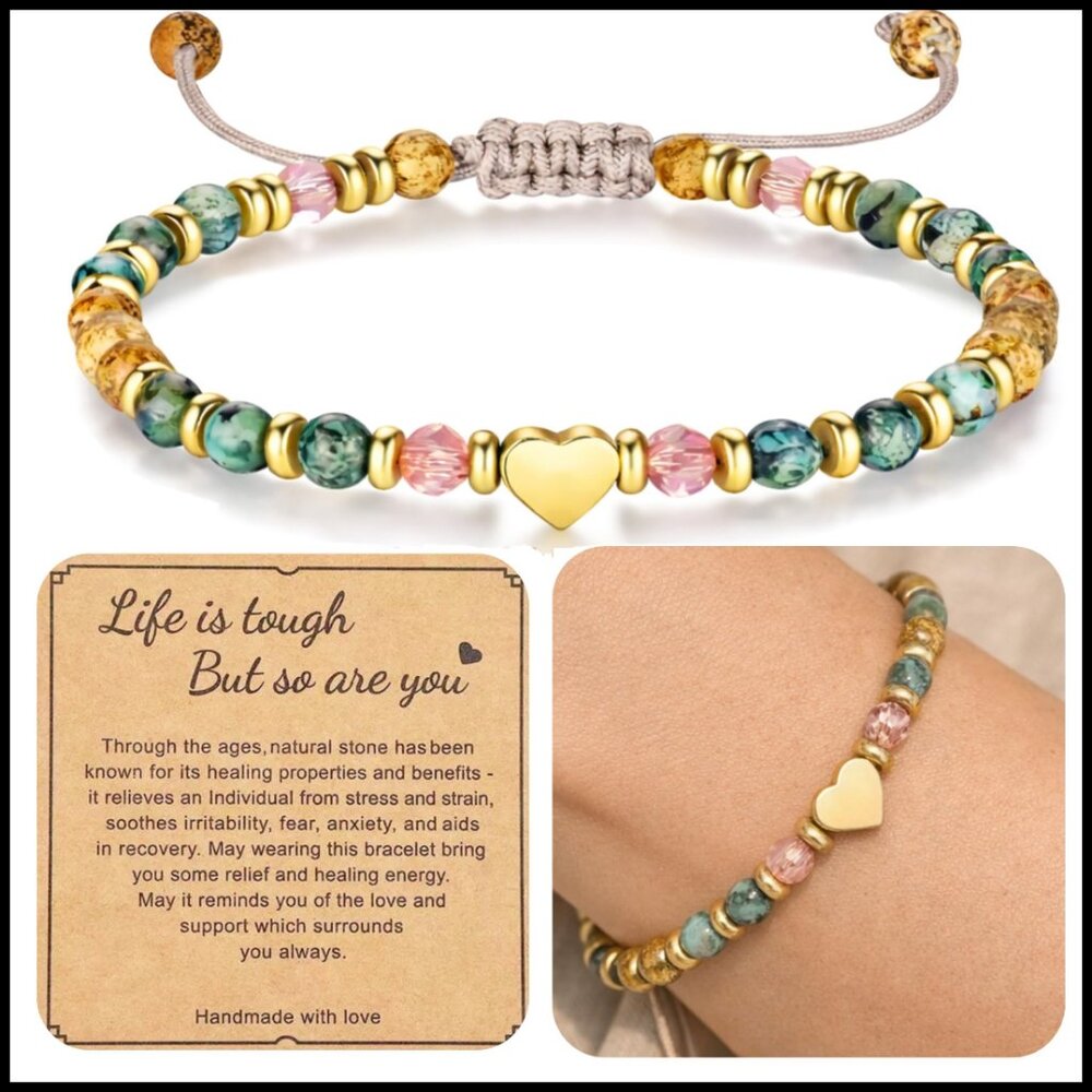 Healing Bracelet Natural Stones Adjustable Fit Inspirational Gift Women